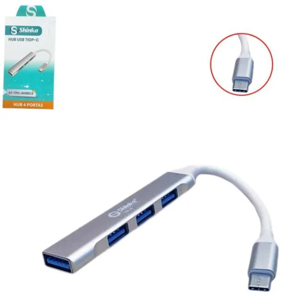 Adaptador HUB Tipo-C 4 Em 1 Com x1 USB 3.0 e x3 USB 2.0 AT-TPC-4USB3.0 SHINKA