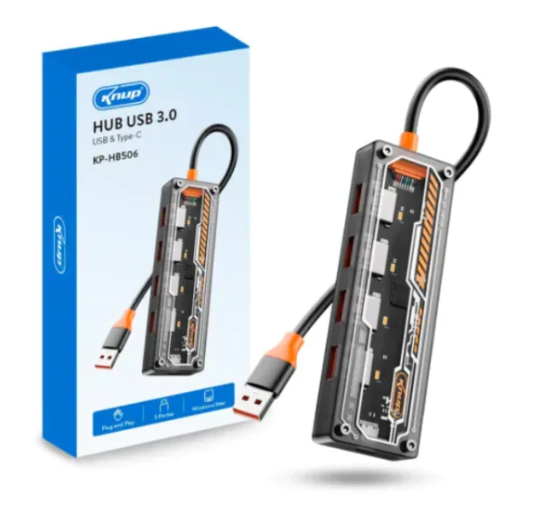 Hub USB 3.0 4 Portas USB + 1 Porta Type-C Knup - KP-HB506
