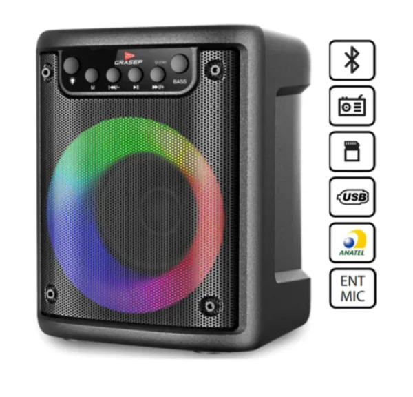 Caixa de Som Bluetooth Port�til 10W 13x13x17cm Grasep - D-3141