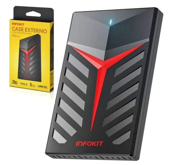 Case para HD Gamer 2.5 Sata II Usb 3.0 Fast 5 Gbps UASP 3TB INFOKIT - ECASE-350