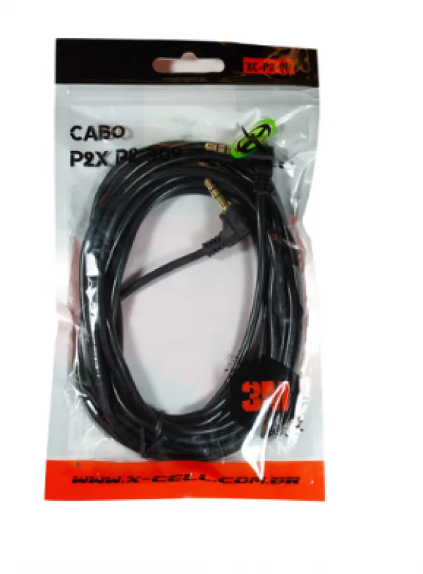 CABO DE AUDIO P2 MACHO X MACHO 3.0M PRETO 90� X-CELL (XC-P2-9B)