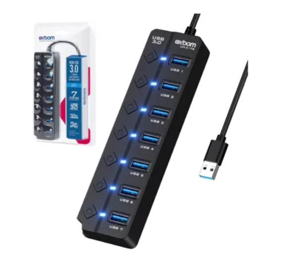 Hub USB 3.0 7 Portas com Interruptores Exbom UH-317s