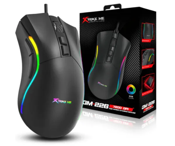 Mouse Gamer Xtrike-ME GM-226 Preto com Fio USB RGB 7200dpi