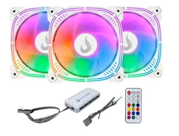 Kit Com 3 Ventoinhas Rise Mode Aura frost Pro, 120mm, ARGB, Branco - RM-CF-02-ARGB