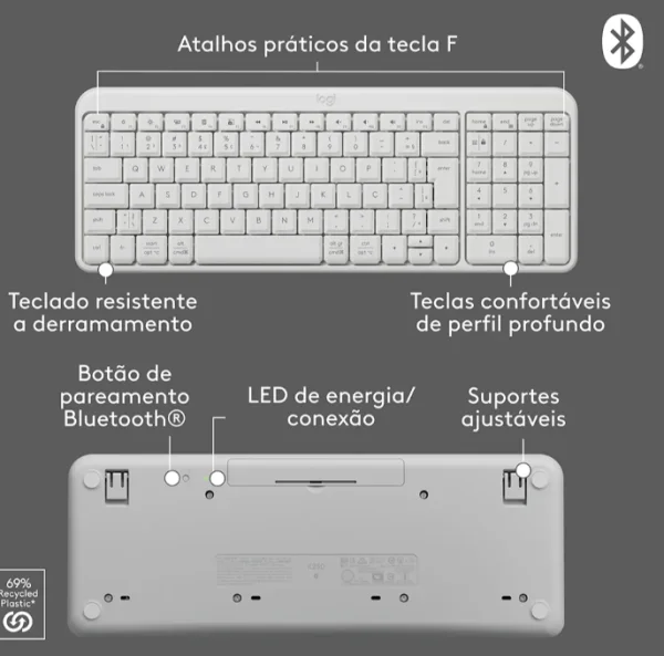 Kit Teclado e Mouse Sem Fio Logitech MK250 Compacto, Mouse Ambidestro, Bluetooth, ABNT2, Compat�vel PC e Mac, Branco - 920-013517
