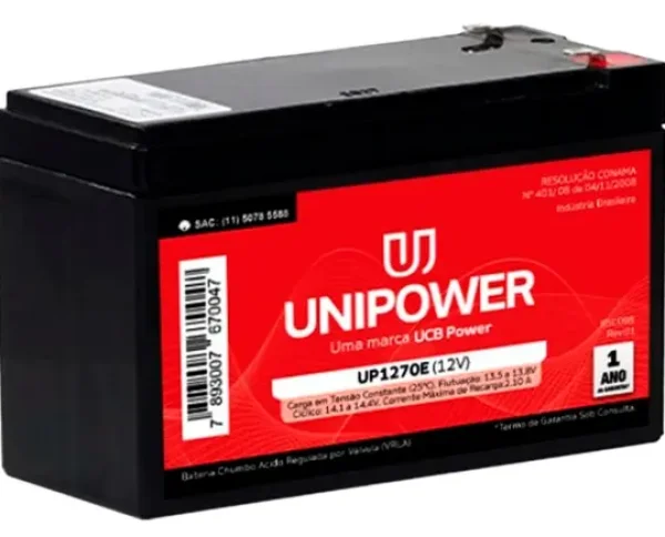 Bateria Selada Unipower, Para Nobreak e Sistemas de Monitoramento E Seguran�a, 12V, 7.0Ah, Preto - UP1270SEG