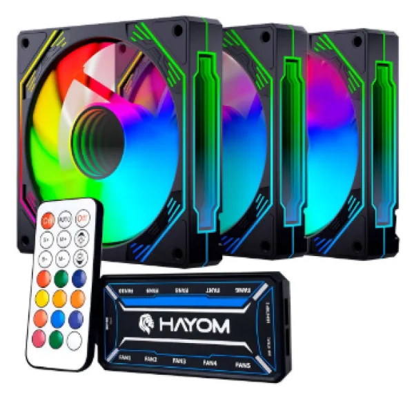 Kit 3 Coolers Rgb Hayom, 120mm, Controladora, Preto, Fc1308