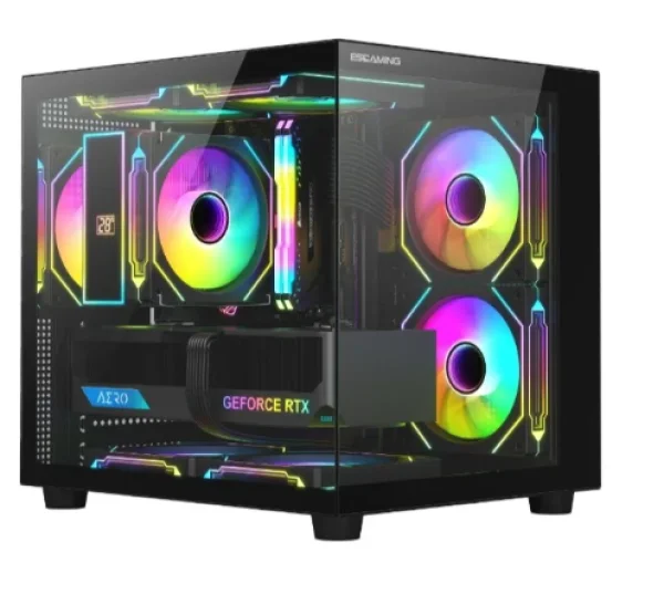 Gabinete Gamer Esgaming EBOX, Mid Tower, M-ATX, Frontal e Lateral em Vidro Temperado, Sem Fans, Preto - 8001