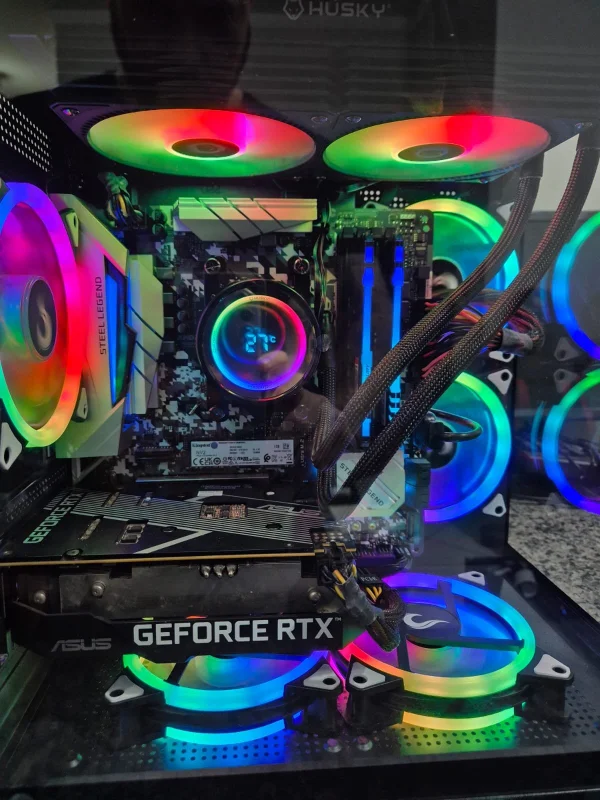 Computador Usado Ryzen 7 7500x 3.4ghz, Placa M�e Asrock B450M Steel Legend, 16GB DDR4 3200Mhz RGB, Nvme 1TB, RTX 3050 8GB, Fonte 500W Real, Water cooler RGB e Fans RGB