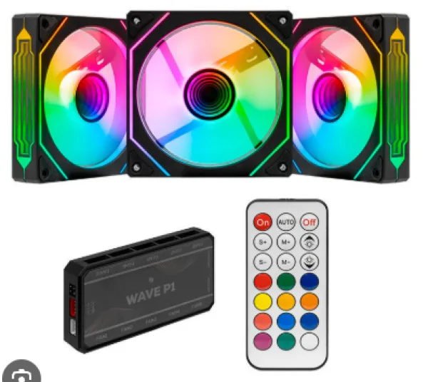 Kit Ventoinhas Wave P1, ARGB, 3x120mm + Controladora, Preto, PG-WPRGB-BK01
