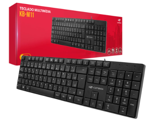Teclado Multim�dia C3tech, Abnt2, USB, Preto - Kb-M11bk