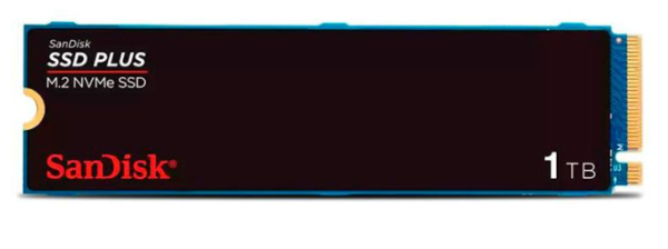 SSD Sandisk Plus, 1TB, M.2 2280, PCIe NVMe, Leitura 3200 MB/s, Gravacao 2500 MB/s, SDSSDA3N-1T00-G26