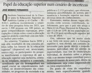 'Papel da educao superior num cenrio de incertezas'