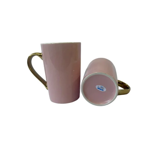 Caneca de cermica 360 ml rosa com ala metalizada