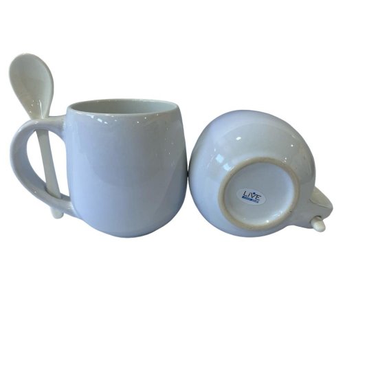 Caneca de Cer�mica para Sublima��o Branca 295 ML Modelo Belly  com Colher