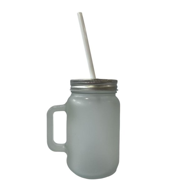 Caneca de vidro jateado c/ tampa e canudo 450 ml