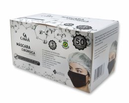 M�scara Cir�rgica Descart�vel Preta - 50 unidades 3 camadas