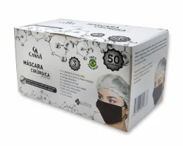 M�scara Cir�rgica Descart�vel Preta - 50 unidades 3 camadas