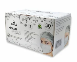 M�scara Cir�rgica Descart�vel Branca - 50 unidades 3 camadas