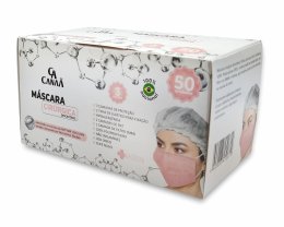 M�scara Cir�rgica Descart�vel Rosa - 50 unidades 3 camadas