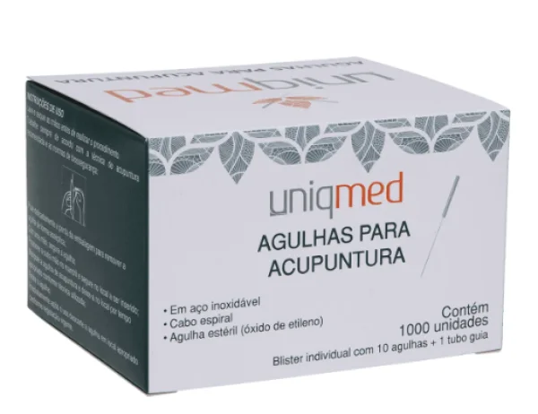 Agulhas para Acupuntura Uniqmed 0.25mm X 30mm - Caixa com 1000 unidades - Blister 10 agulhas