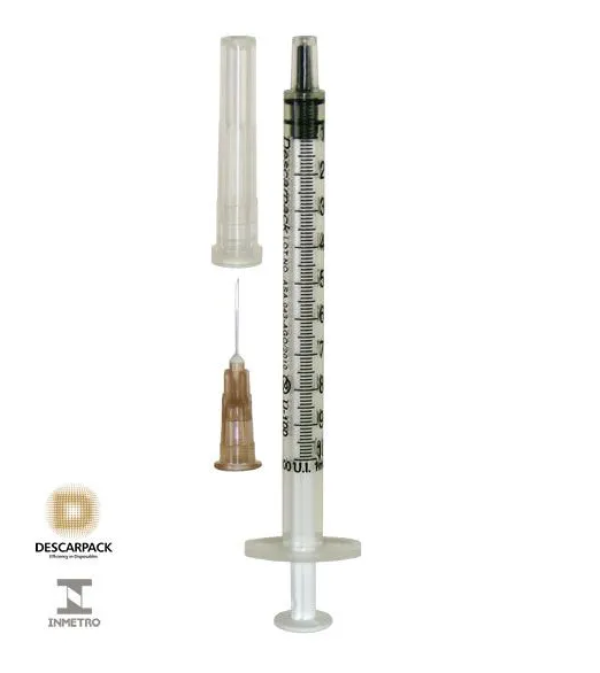 Seringa Insulina 1mL 100UI Ag. 13x0,45mm 26G Cx C/ 100un Descarpack