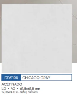 CHICAGO GRAY 61,8X61,8 61108  PORCELANATO BASE BRANCA  EMBRAMACO MT�