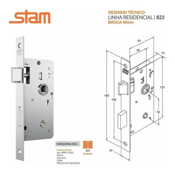 Fechadura Banheiro Escovado Com Roseta 823/17 Stam