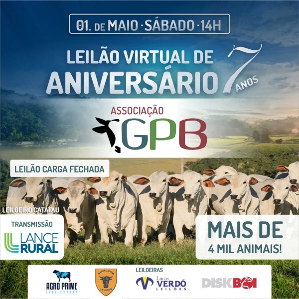 Leil�o Virtual 7 anos de GPB ir� ofertar mais de 4 mil animais