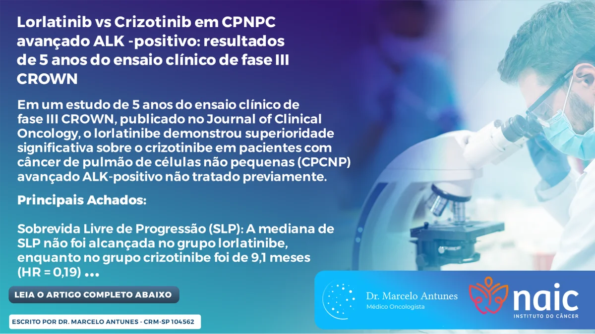 Lorlatinib vs Crizotinib em CPNPC avanado ALK -positivo: Resultados de 5 anos do ensaio clnico de fase III CROWN - Clique aqui e leia o artigo