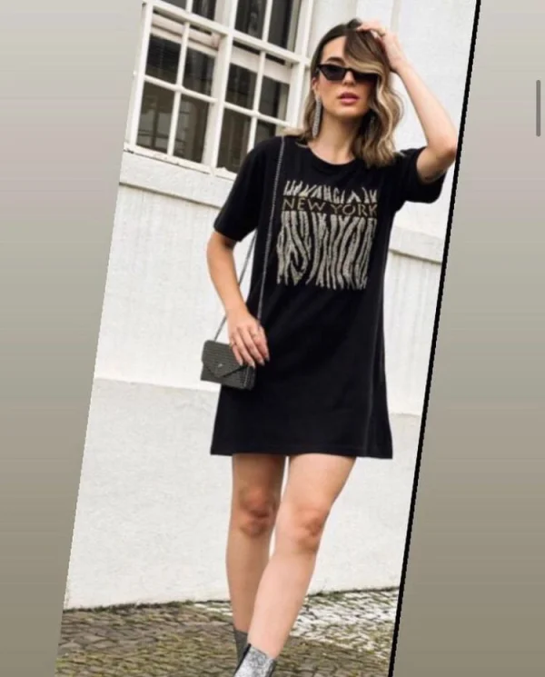 T-Shirt Dress NY Zebra com pedrarias