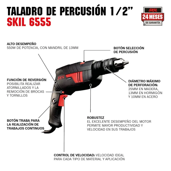 FURADEIRA IMPACTO 1/2 SKIL 6555 570W VVRE 127V