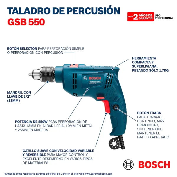 FURADEIRA DE IMPACTO GSB 550 RE 550W 127V +14 ACESSORIOS