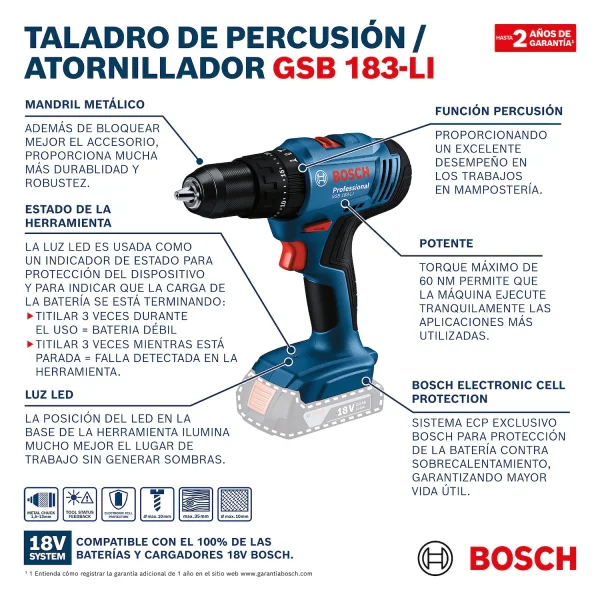 FURADEIRA PARAFUSADEIRA BOSCH GSR 180-LI 18V + BATERIA