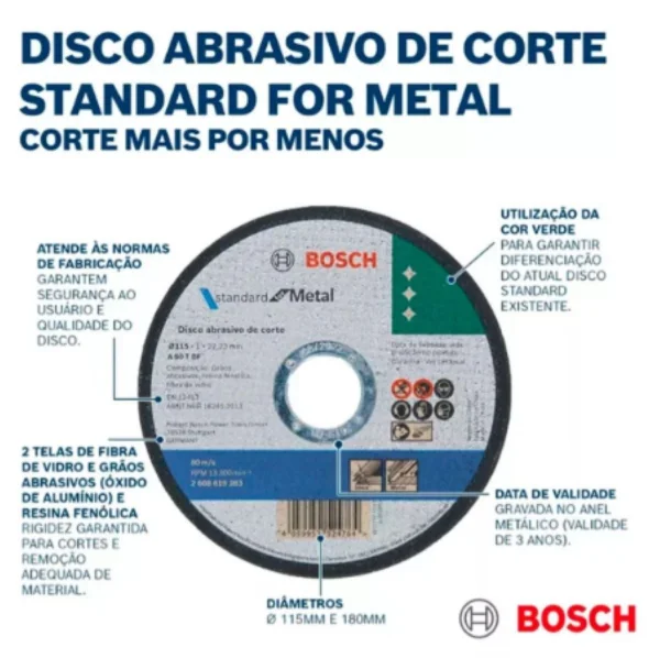 DISCO DE CORTE METALINOX STD 115X10MM ESMERILHADEIRA 50 PS