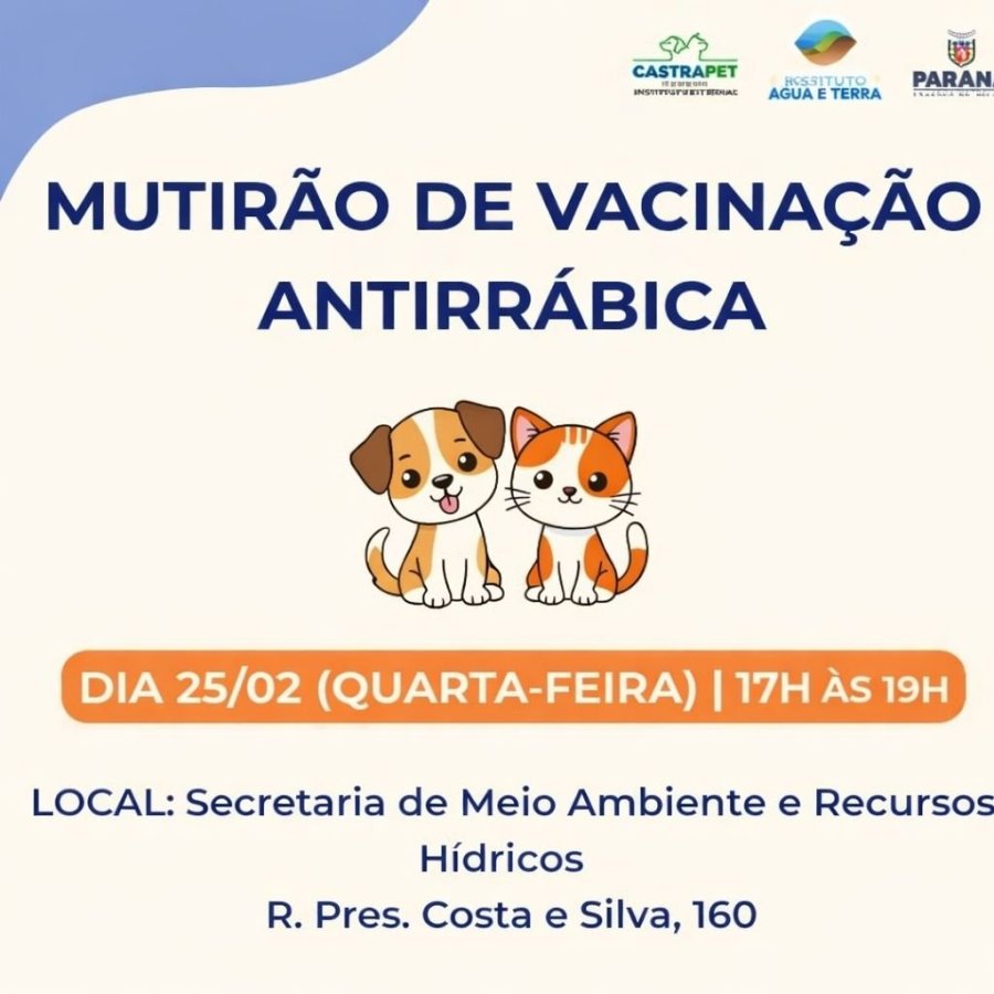 SECRETARIA DE MEIO AMBIENTE PROMOVE MUTIR�O DE VACINA��O ANTIRR�BICA NA PR�XIMA QUARTA-FEIRA