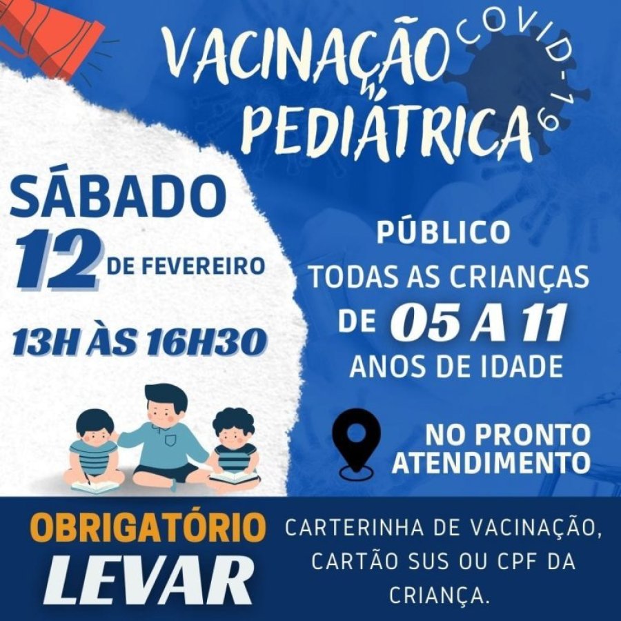 Vacina��o Pedi�trica Acontecer� Tamb�m Neste S�bado, 12 de Fevereiro