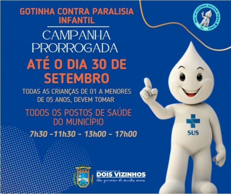 Campanha de Vacina��o Contra a Poliomielite � Prorrogada At� Dia 30 de Setembro