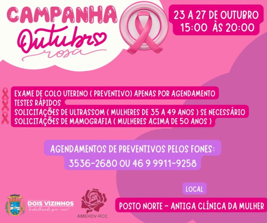 Secretaria de Sa�de de Dois Vizinhos e Amehdv-rcc Se Unem na Campanha do Outubro Rosa
