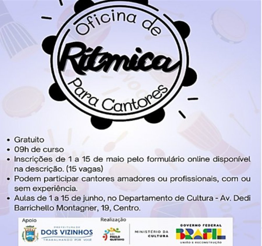 OFICINA DE R�TMICA PARA CANTORES: UMA OPORTUNIDADE PARA DESENVOLVER SEU TALENTO MUSICAL
