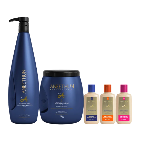 Kit Linha A Shampoo e M�scara (1L/Kg) + Cremes Silicone Brilho, Antidanos e Prote��o 100mL