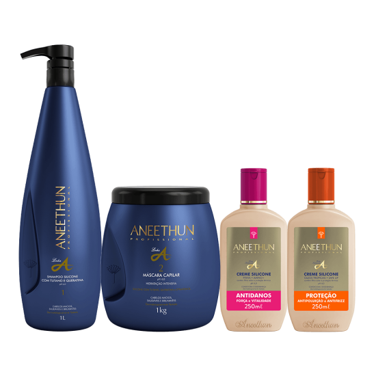 Kit Linha A Shampoo e M�scara (1L/Kg) + Cremes Silicone Antidanos e Prote��o 250mL
