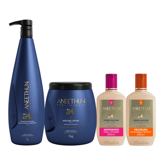 Kit Linha A Shampoo e M�scara (1L/Kg) + Cremes Silicone Antidanos e Prote��o 250mL