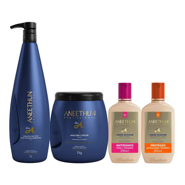 Kit Linha A Shampoo e M�scara (1L/Kg) + Cremes Silicone Antidanos e Prote��o 250mL