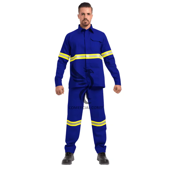 Conjunto antichama azul marinho NR10 com refletivo