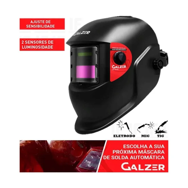 M�scara De Solda Autom�tica Galzer Ca 46612 Auto Escurecimento Regulagem Uv Profissional