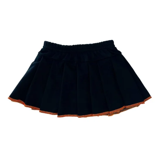 Short Saia de Prega Preto com Laranja