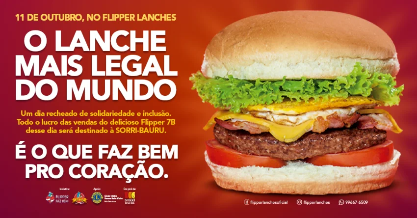 Flipper Lanches promove venda de sanduche em prol da SORRI-BAURU