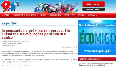 R�dio 94 FM destaca as avalia��es para as equipes adulta e Sub-20