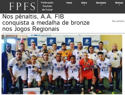 Medalha da A.A. FIB nos Jogos Regionais foi destaque no portal da FPFS